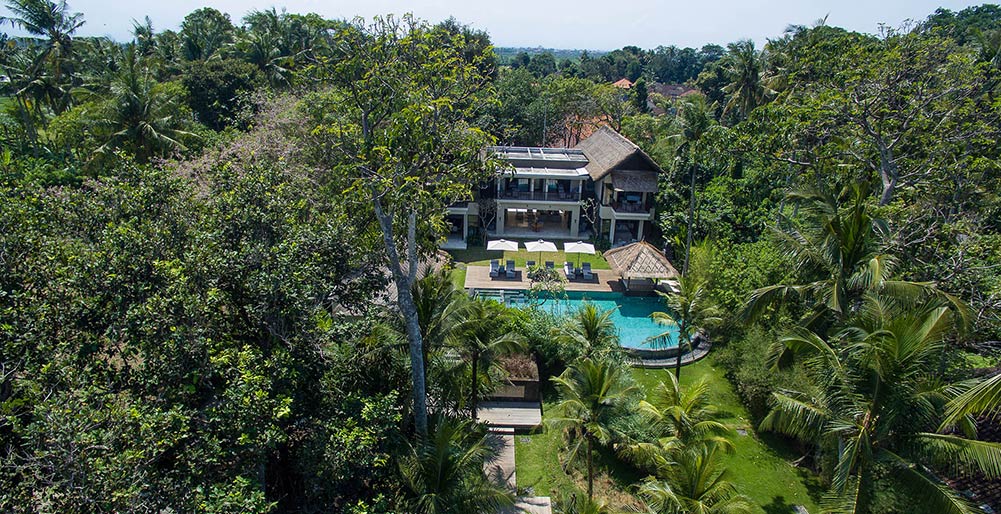 Seseh Beach Villa II - The villa and gardens from above